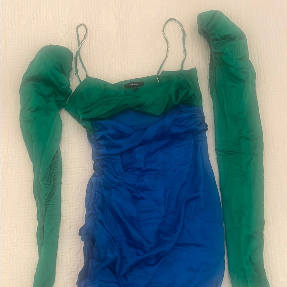 The Bar Blue and Green Long Sleeve Sundress for Cocktail Nights